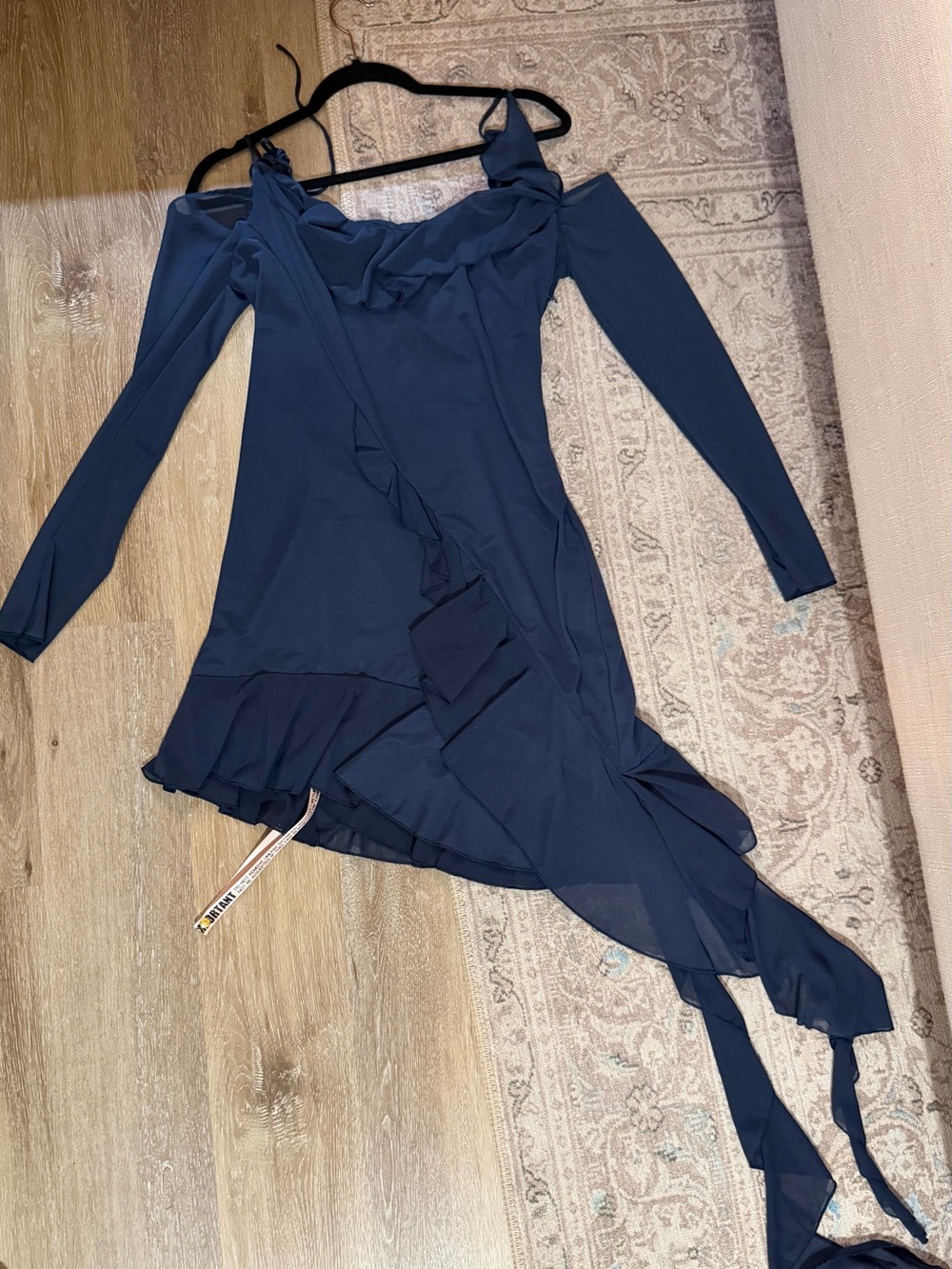 House of CB Navy Off-Shoulder Ruffle Asymmetric Mini Dress